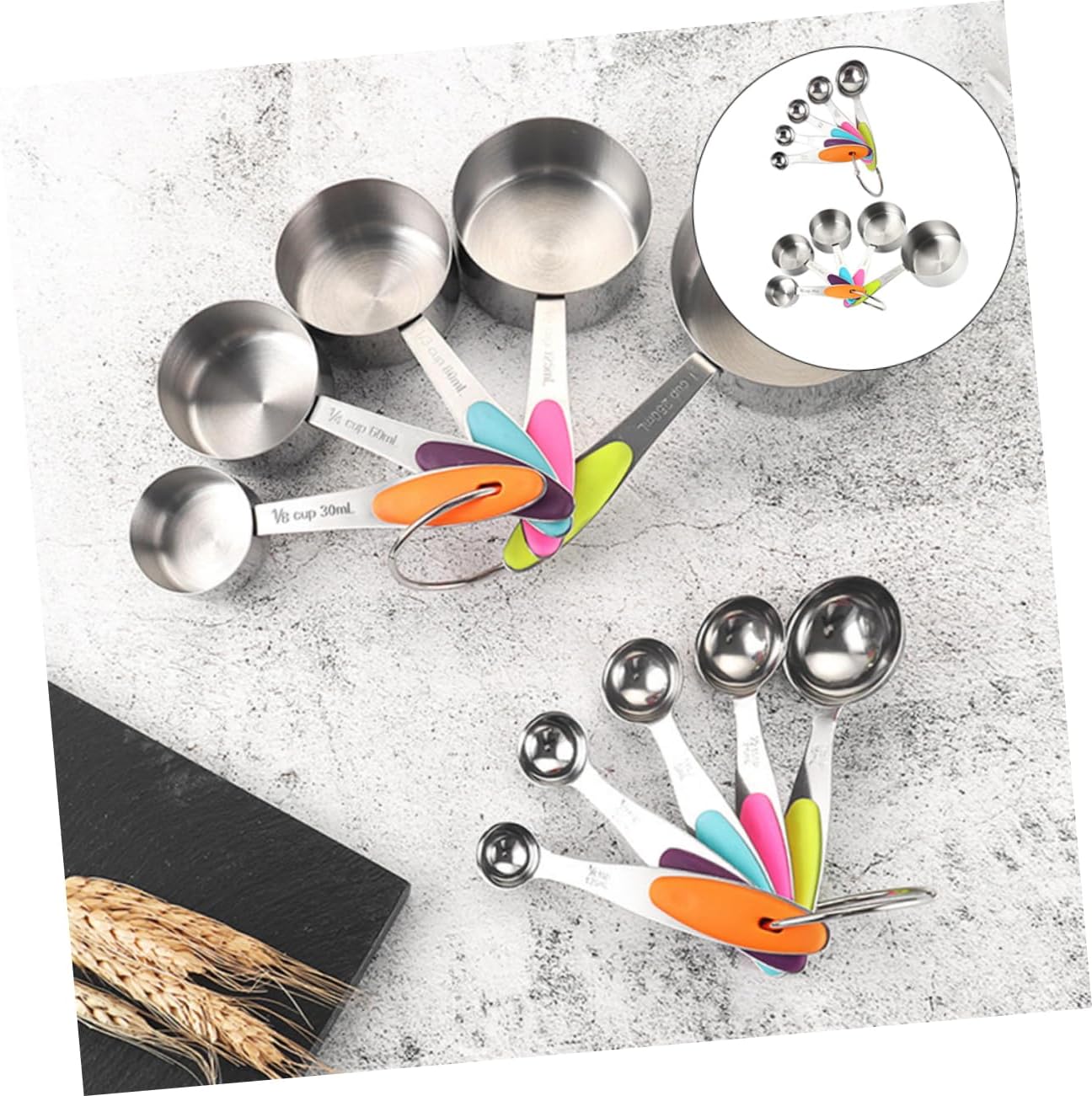 10 Pcs Measuring Scoops and Cups with Scales Stackable and Hanging Design Food Safe for Dry and Liquid Ingredients Kitchen Measuring Tools