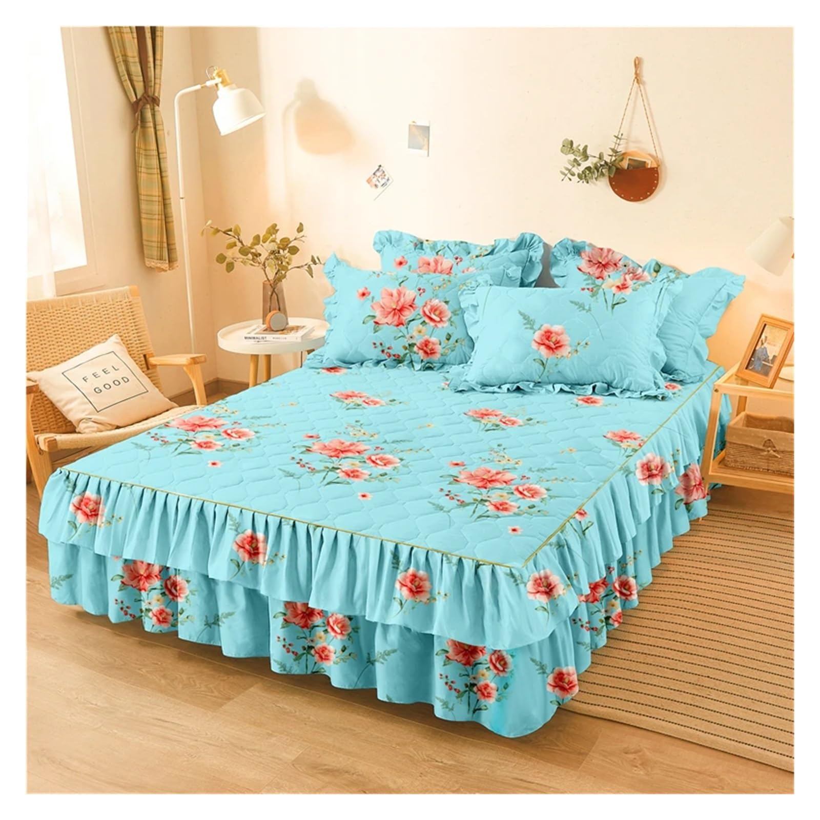 Printed Bed Skirt Quilted Bed Skirt Thick Bedspread Printed Cover Home Mattress Protector No Pillowcase