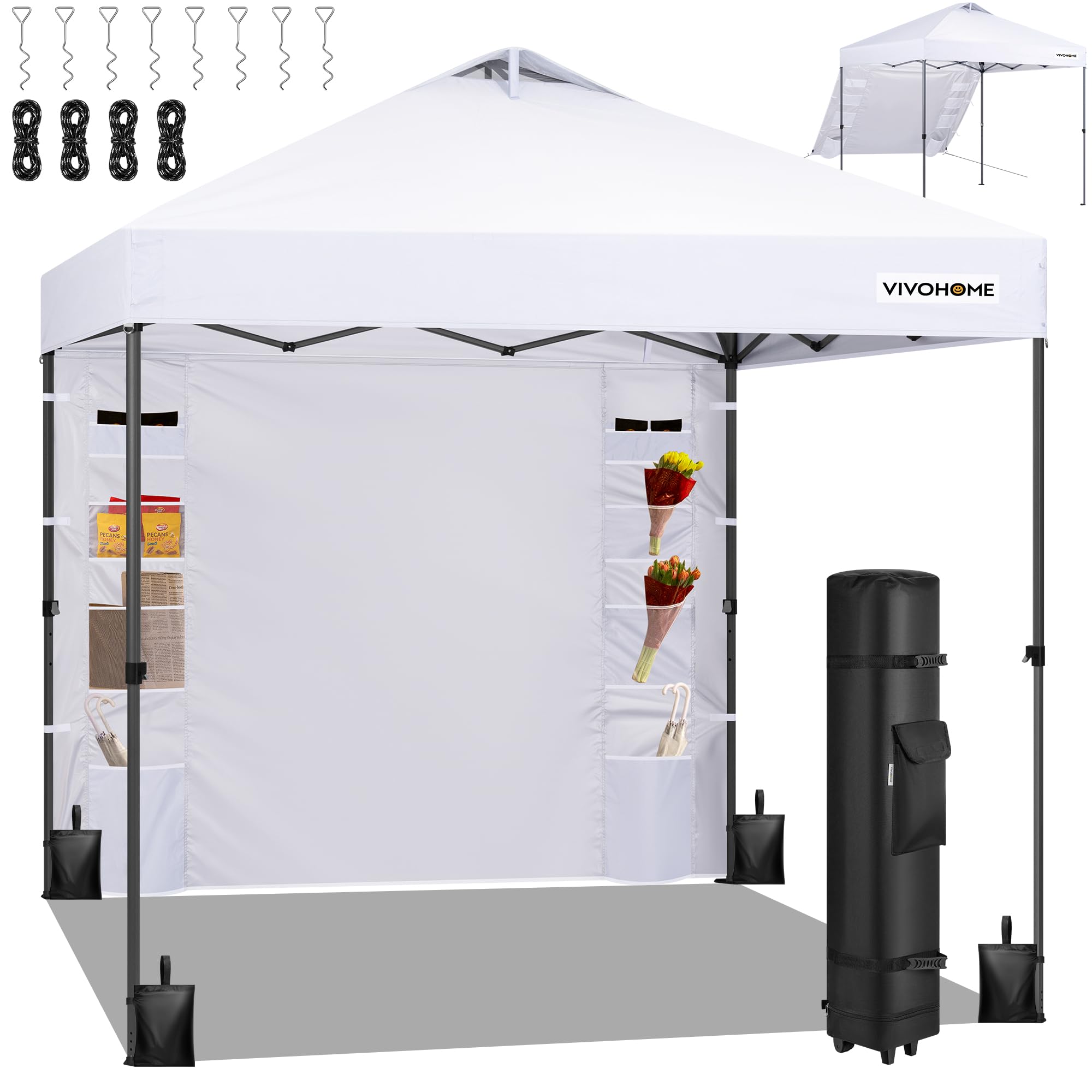 VIVOHOME Canopy 3x3m Tent Outdoor Shelter Portable with Sidewall and 6 Pockets with Wheel Carry Bag and 4 Sandbags