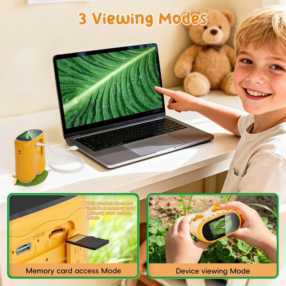 Microscopio y Telescopio 2 en 1, Temodu microscopio para niños con Pantalla IPS de 2.0'', Mini Microscopios Digitales Portátiles Recargables, Regalo para Cumpleaños Navidad/Cumpleaños (Orange)