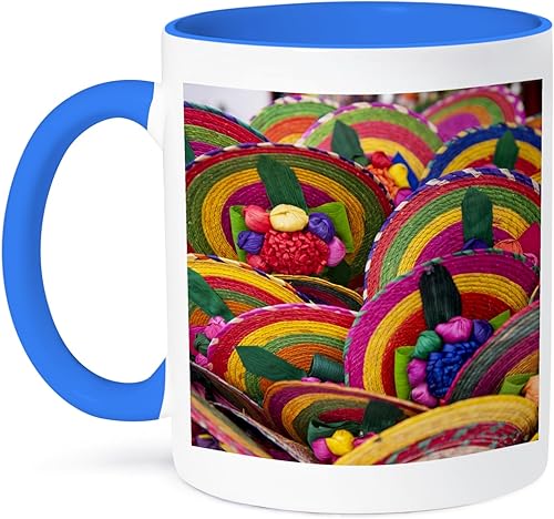 3dRose Mexico, Cozumel, Woven Fans, Taza de recuerdo mexicana, 11 onzas, azul