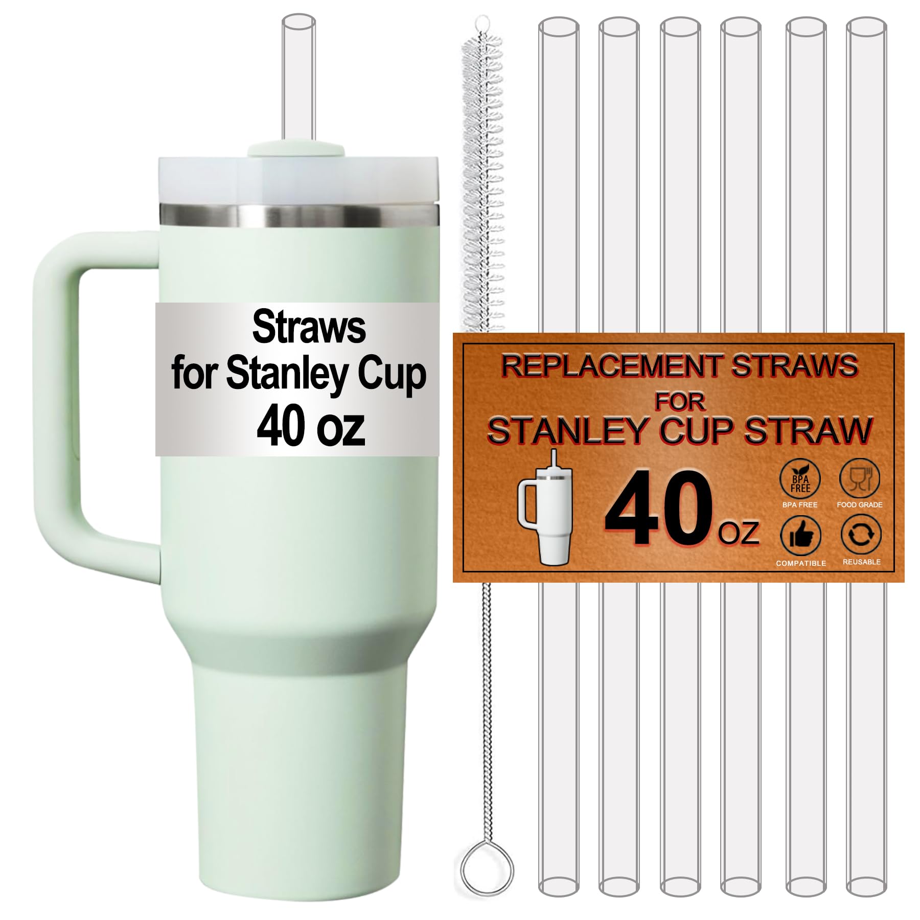 6-Pack Straws for Stanley Cup 40 OZ, Replacement Straw for Stanley 40OZ Tumbler Accessories, Reusable,Dishwasher Safe,Food Safe,BPA Free,Made of Tritan,Clear
