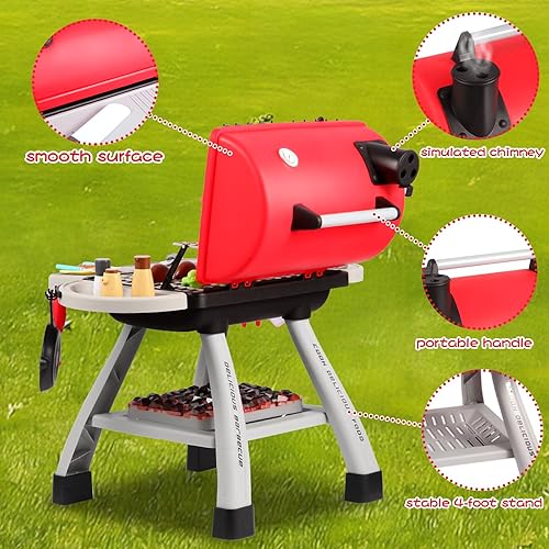 Miniatura 5 de Juego de barbacoa para niños con humo simulado, sonido y luz, juego de cocina con 41 piezas de comida de juguete, juguetes interactivos de cocina