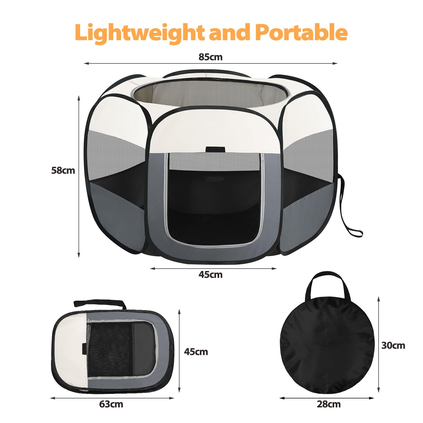 Box per cani e gatti, penna pieghevole per cani, per interni ed esterni, portatile, in tessuto morbido, leggero, per cuccioli, gattini, conigli, criceti (beige, M (85 x 85 x 58 cm), 6)