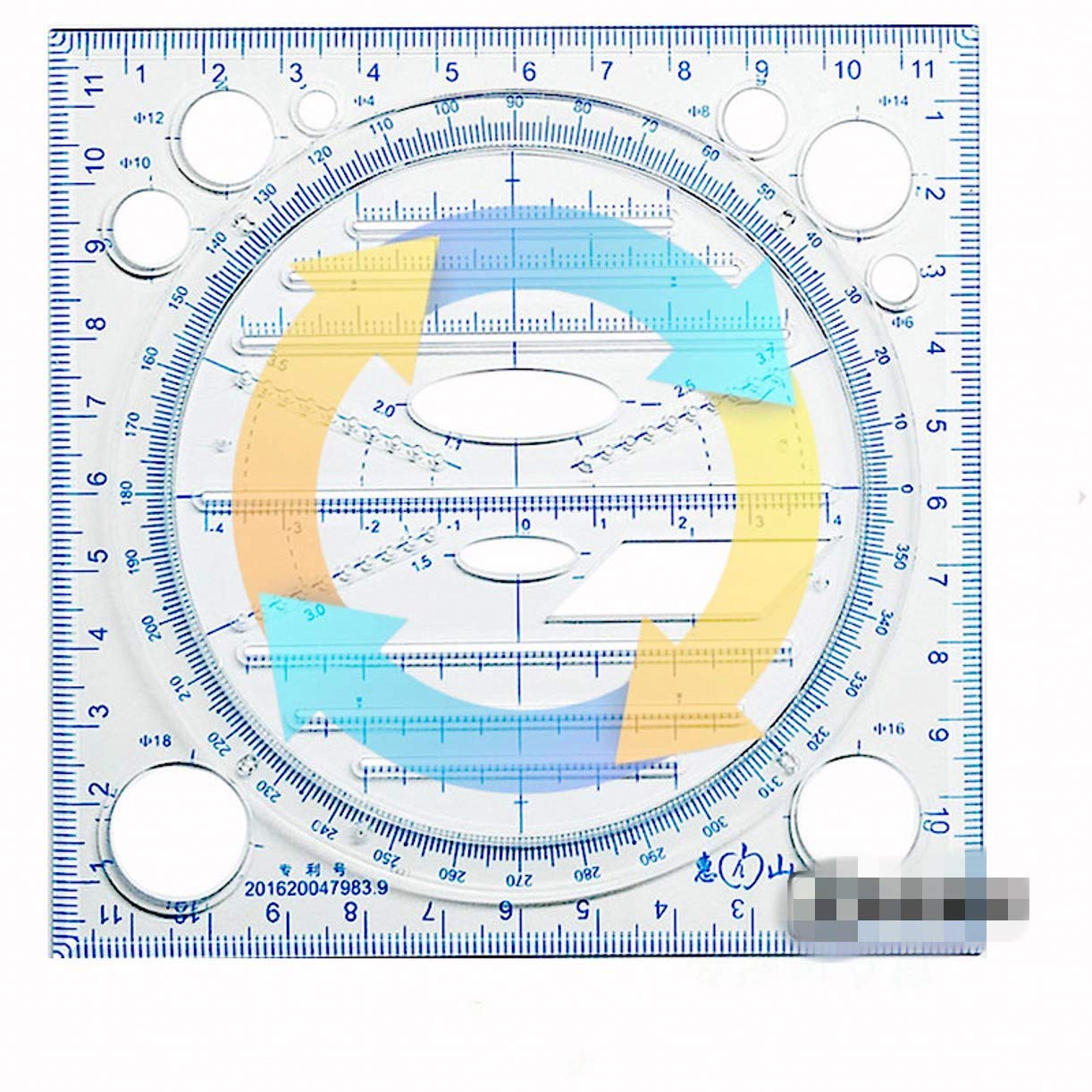 1pc Multifunctional drawing universal ruler plotter ruler function three-dimensional geometric rule parallel ellipse template