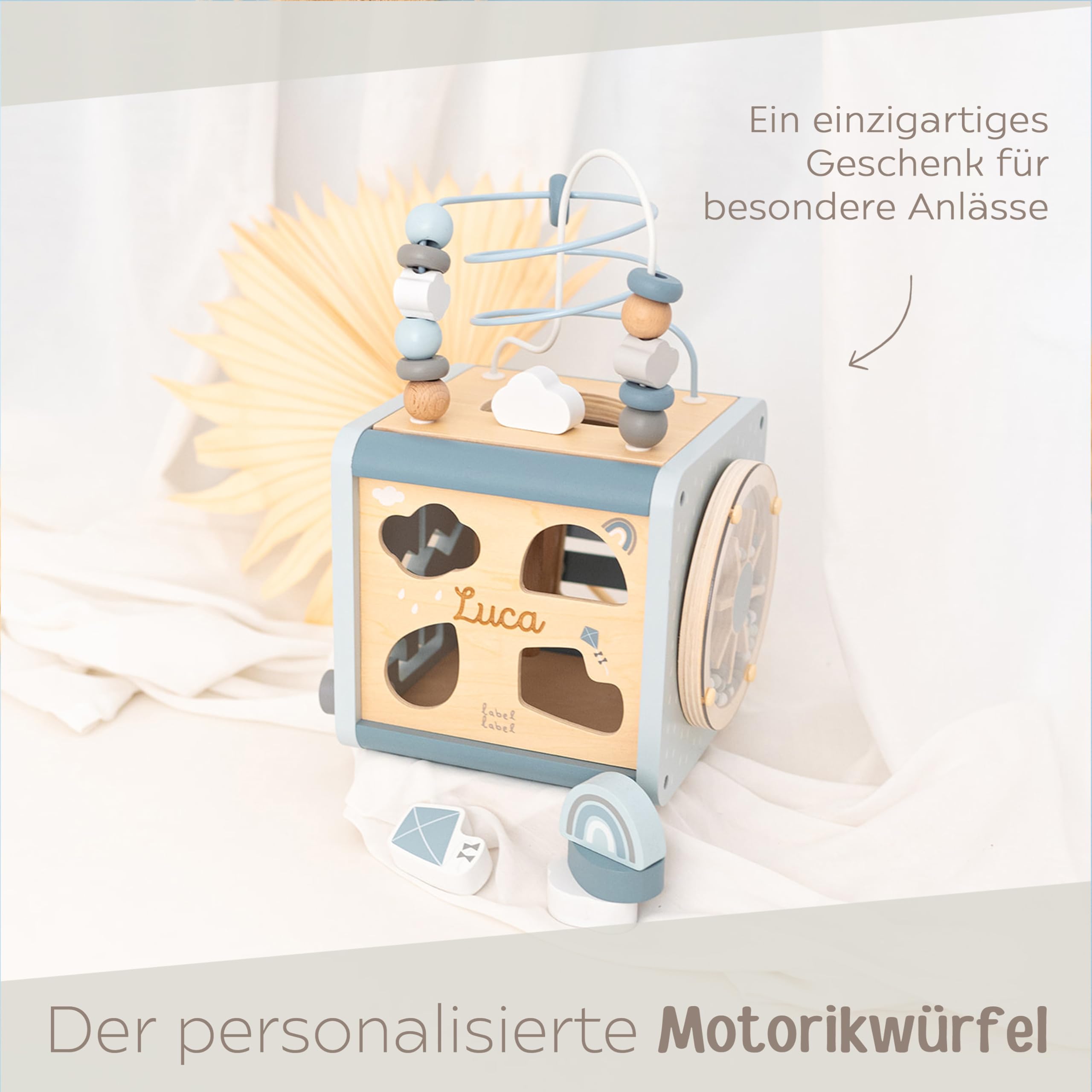 wunderwunsch - Personalisierter Motorikwürfel Holz - Montessori Würfel - Baby Motorikspielzeug ab 1 Jahr - Kinderspielzeug 18 Monate