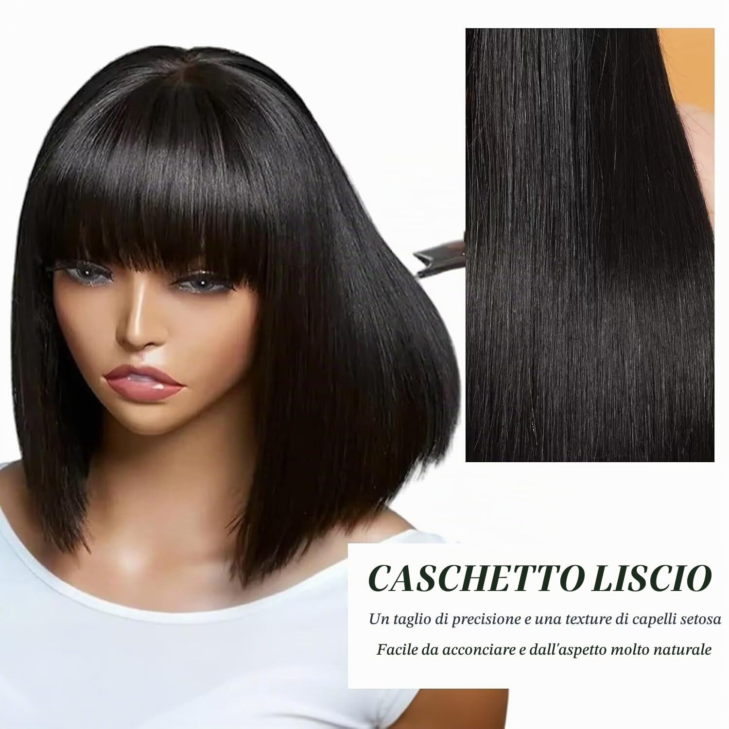 Parrucca Donna Capelli Veri Umani Straight Human Hair Wigs With Bangs No Lace Front Wig Human Hair Nera Parrucca Donna Diritta Con Frangia 12 Pollici
