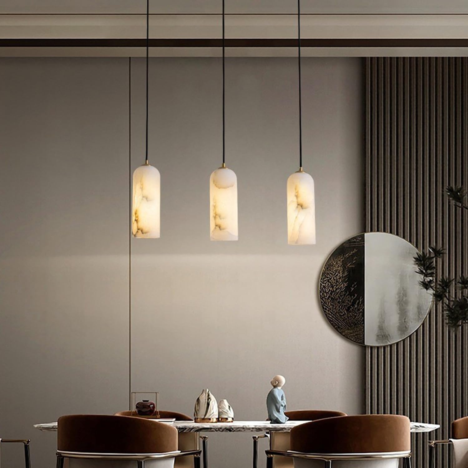 Lampadario a sospensione a soffitto in marmo naturale 10,2 pollici Lampada a Struttura in pietra lucidata a mano Buona trasmissione della luce Base Stile spagnolo Industriale for Soggiorno Interno