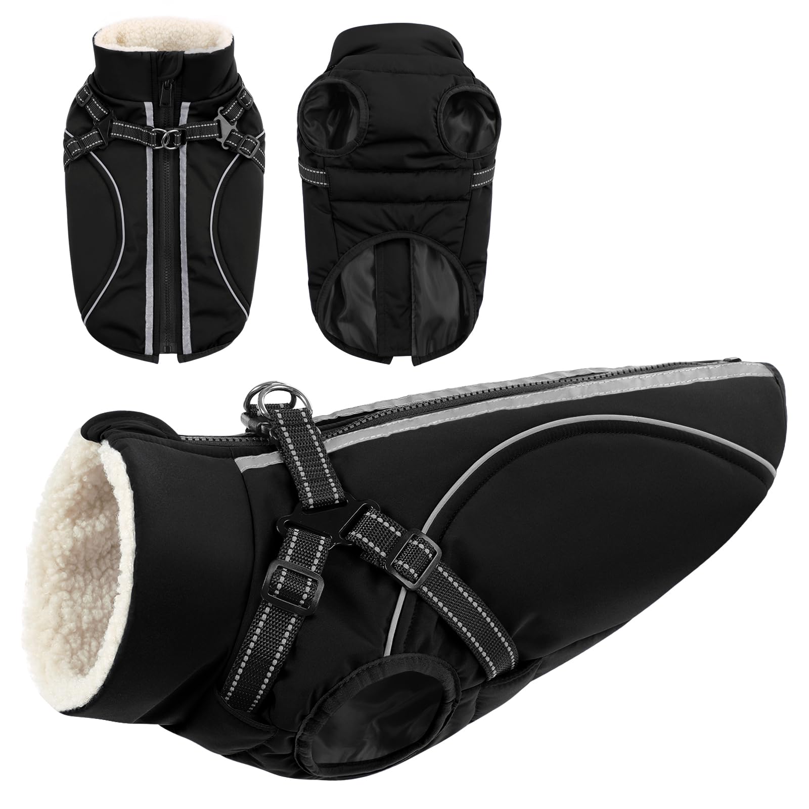 Manteau imperméable pour chien veste polaire chaude hiver avec col et harnais intégré M