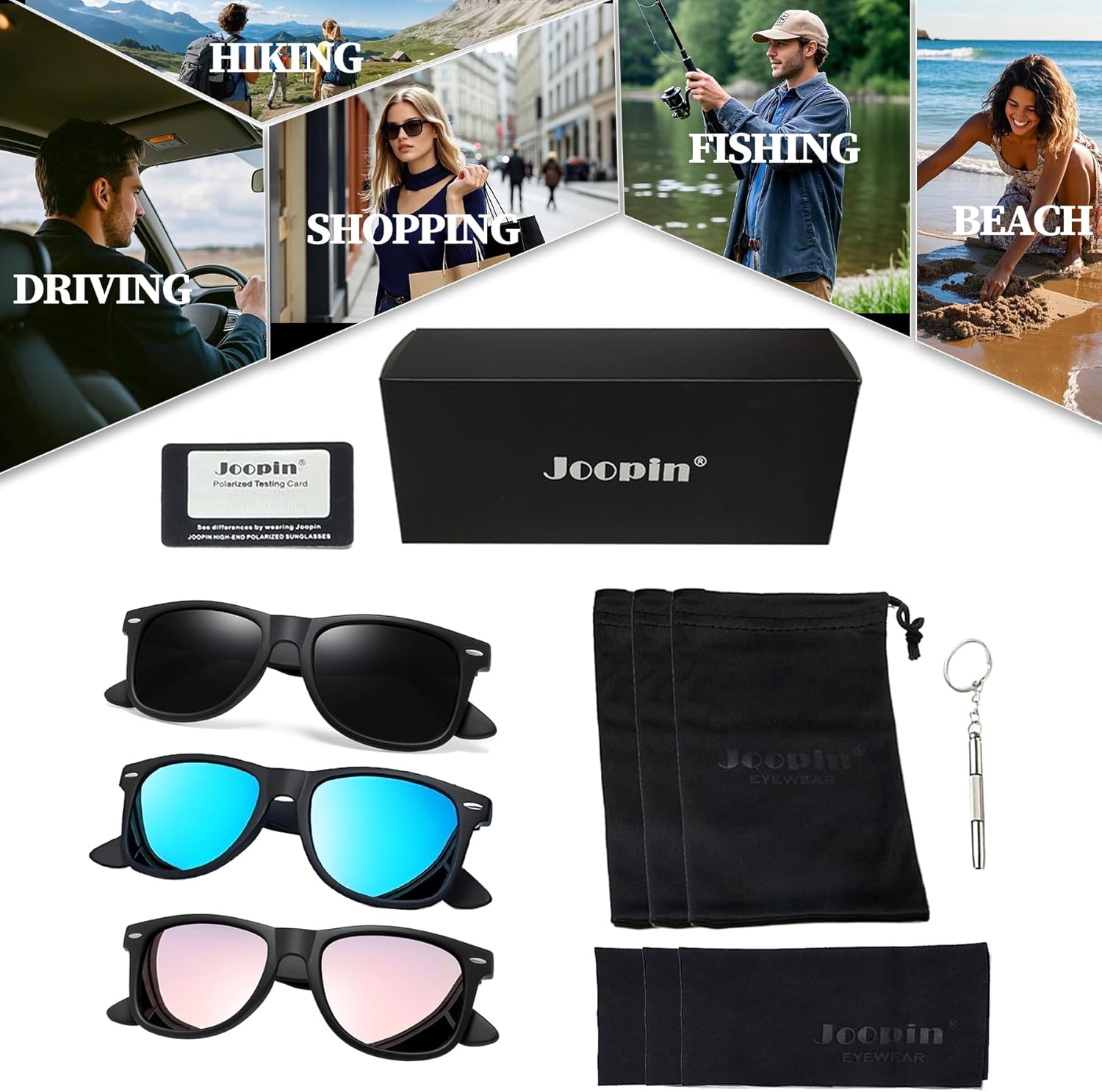 Joopin 3 Pack Square Sunglasses Polarized UV Protection Trendy Sun Glassses Fashion Shades for Women Men - Image 6