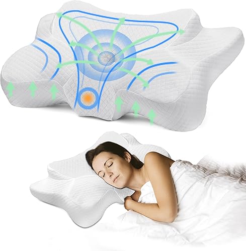 Greeze Almohada cervical para el cuello, almohada cervical para aliviar el dolor de cuello, almohadas de espuma viscoelástica para dormir, almohada