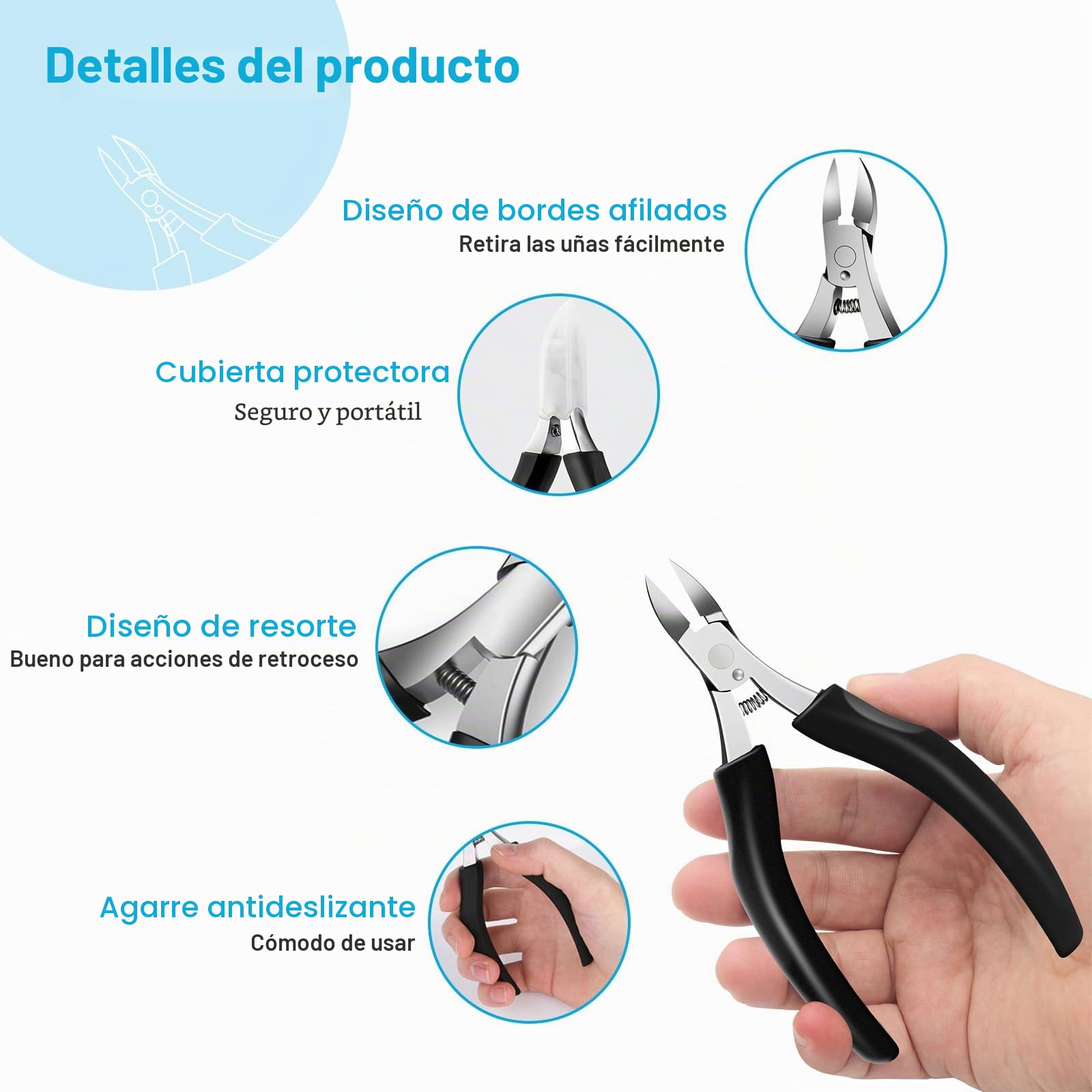 SURFOU Cortauñas y Alicates para Uñas de los Pies en Acero Inoxidable, Mango Antideslizante, Tapa de Seguridad, Para Gruesas e Incrustadas, Uso Profesional para Hombres y Mayores