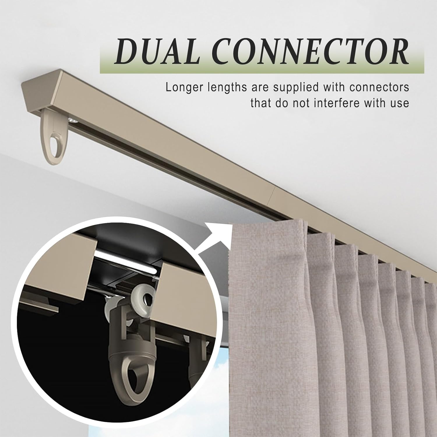 V-ain Track System - Ceiling Mount Aluminum Alloy, No Hole Punch Installation, Silent Rollers for Straight & Bay Windows, Adjustable Curtain Rail (White)