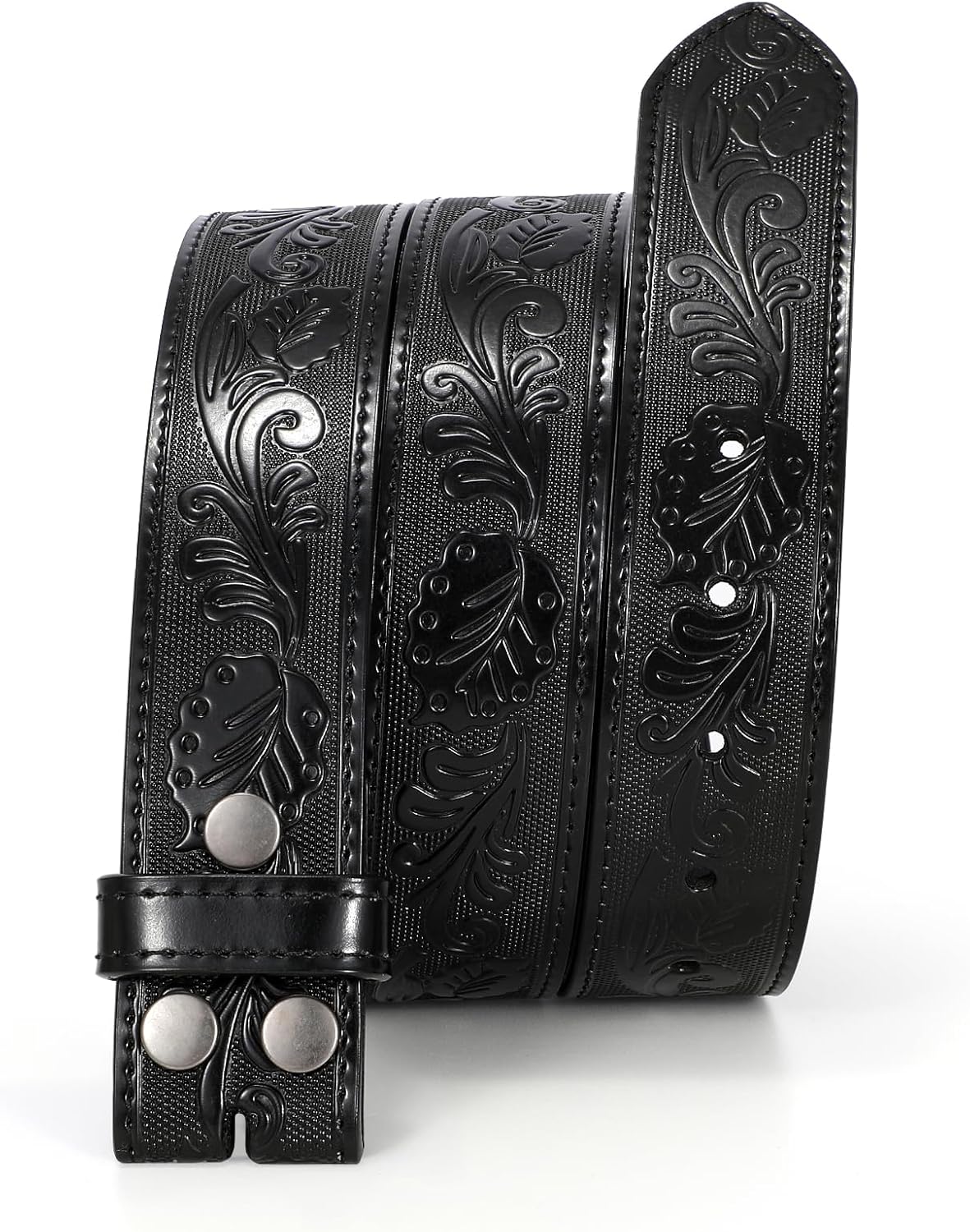 JASGOOD Mens Western Leather Belt Strap Without Buckle 1.5" Vintage Replacement Cowboy Leather Belt Strap with Snap on Buckle - Image 5