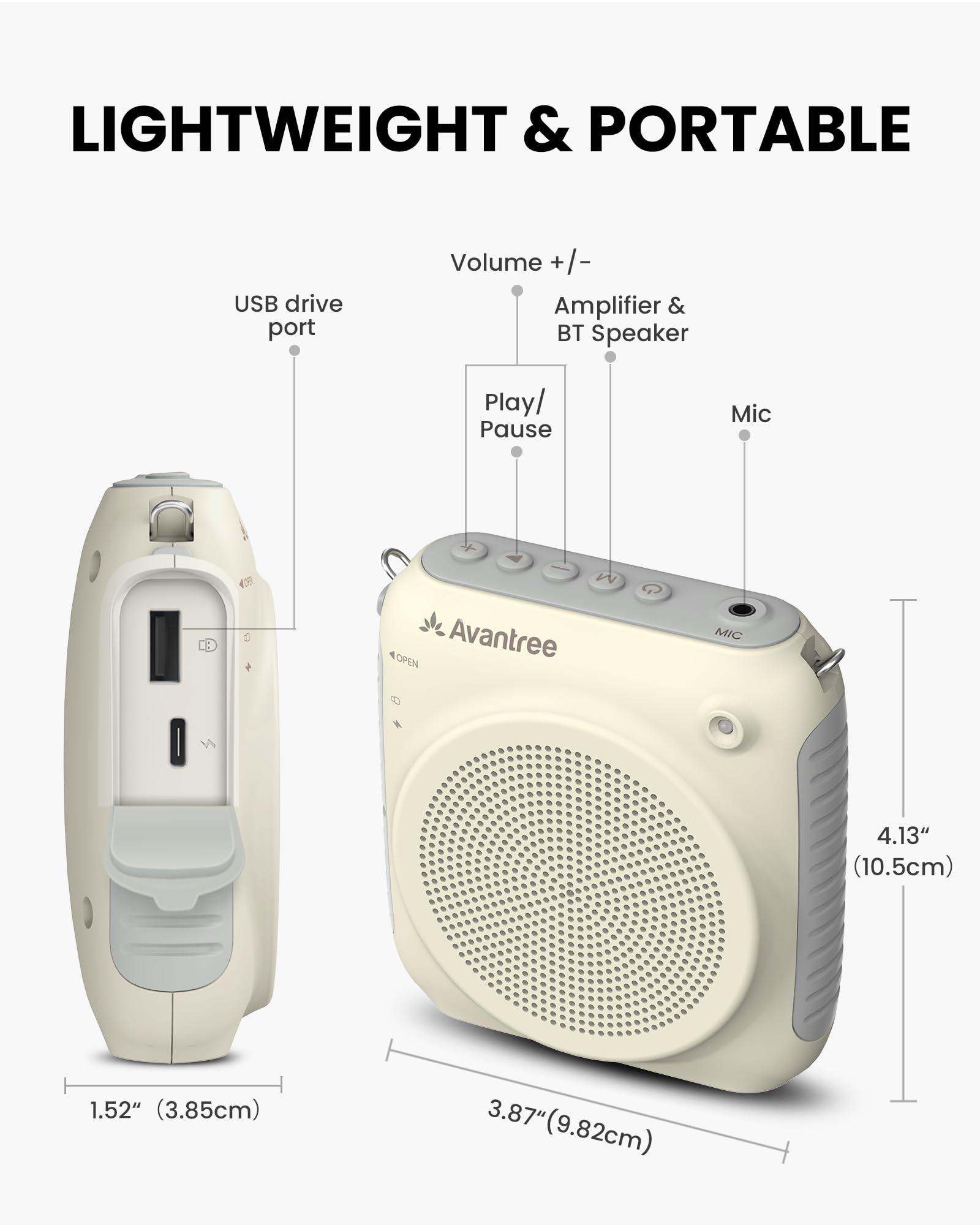 Avantree VoxAmp Lite – Amplificatore Vocale Wireless per Insegnanti e Aule, Parla Mentre Riproduci Audio Bluetooth, Altoparlante da 15W con Microfono ad Archetto, Registrazione e Riproduzione USB