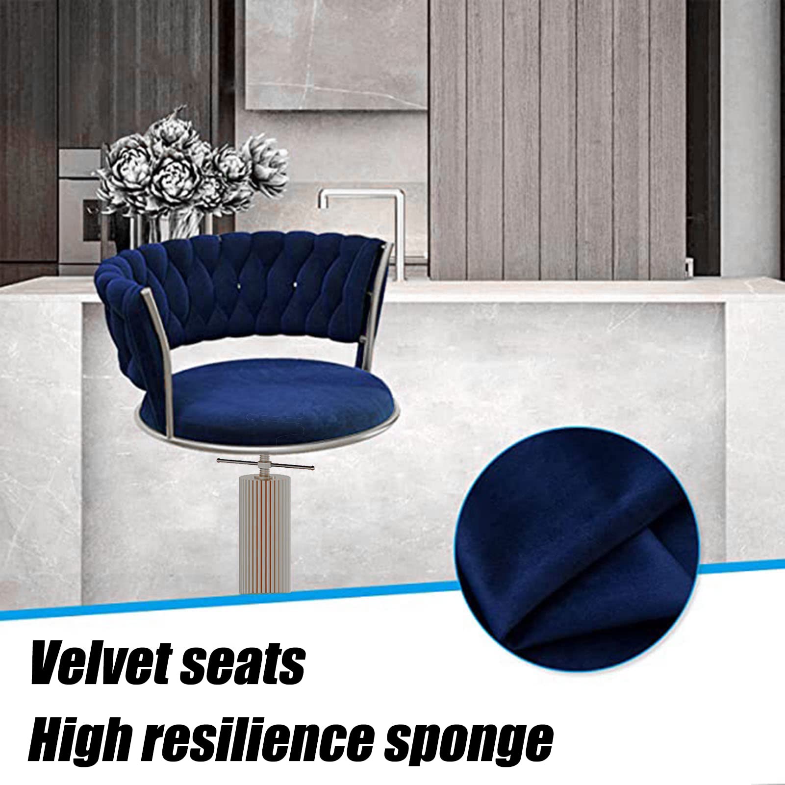 Sgabello Da Bar Regolabile In Velluto Con Schienale E Base Girevole, Colori Vari, 65-80 Cm - 5