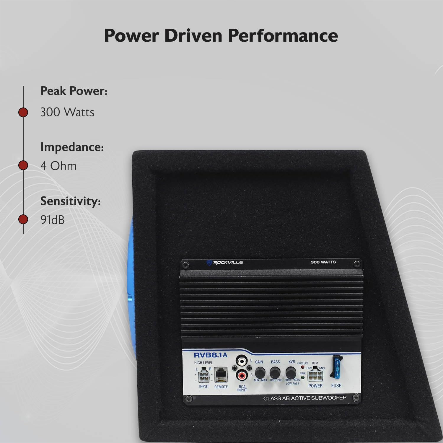 Rockville RVB8.1A 8 Inch 300W Powered Car Subwoofer/Sub Enclosure Box, 4-Ohm, Compact Design, Deep Bass, Wired Bass Remote, for Car Audio Enthusiasts - Image 5