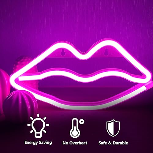 Miniatura 2 de Letrero de neón de labios rosados, luz de neón LED sexy para decoración de pared de bar, luz rosa para decoraciones de San Valentín, alimentada por
