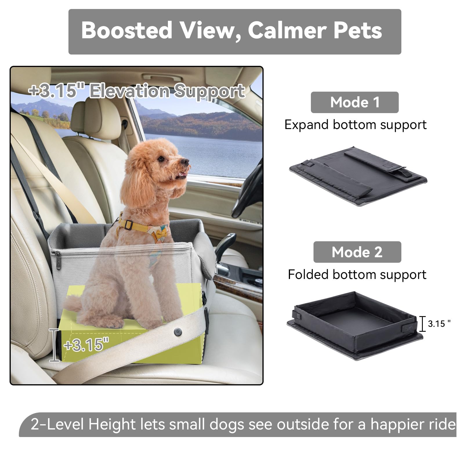 A 4 Pet Hundeautositz Hundesitz kleine Hunde mit Gurtbefestigung, Autositz Hundesitz Rückbank Beifahrersitz für kleine Hunde Sitzerhöhung, faltbar & Waschbar