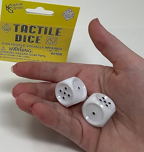 Miniatura 3 de Dados táctiles blancos con puntas negras elevadas D6 de 0.787 in (25/32 pulgadas), paquete de 2 dados Koplow Games