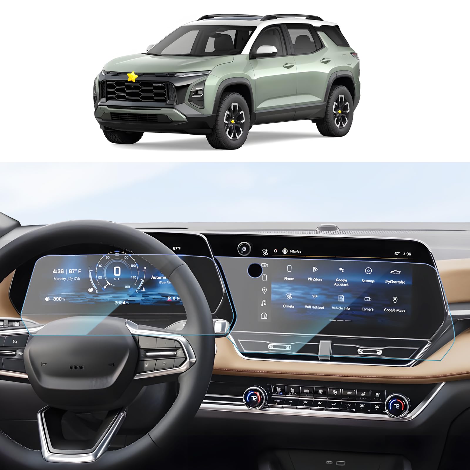 SKTU 2Pcs for 2025 2026 Chevy Equinox Accessories Screen Protector for 2025 2026 Chevrolet Equinox (LT/ACTIV/RS) 11.3-Inch Navigation+11-Inch Instrument Screen Chevy Equinox 2025 2026 Accessories Tempered Glass [Anti-Scratch&Glare, Ultra Clear, 9H]