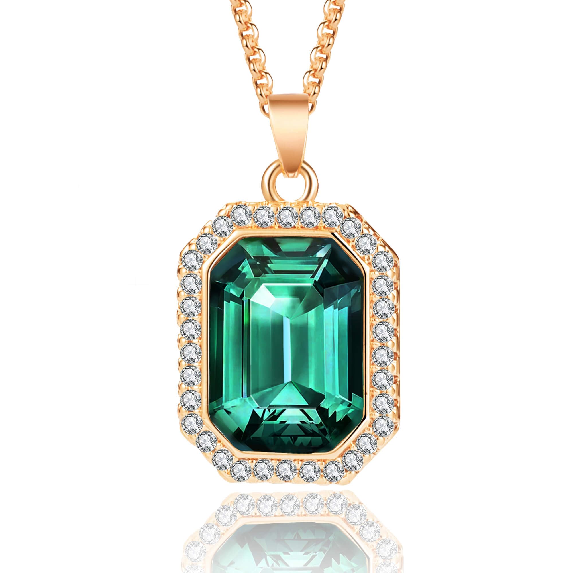 EVEVIC Austrian Crystal Halo Octagon Pendant Necklaces for Women Fashion 14K Gold Plated Dainty Necklace Hypoallergenic Jewelry