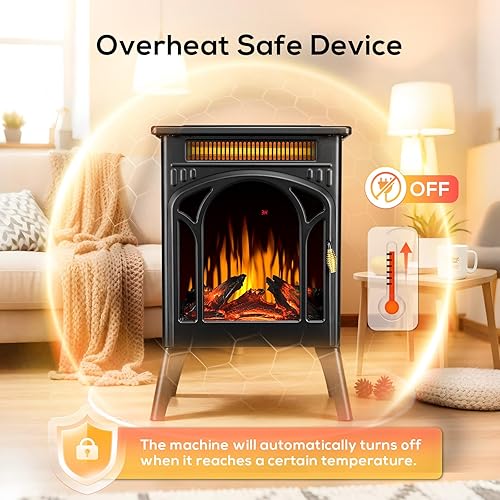 Miniatura 6 de ZAFRO Estufa eléctrica independiente de 24 pulgadas con control remoto, color de llama ajustable y brillo, calentador de chimenea