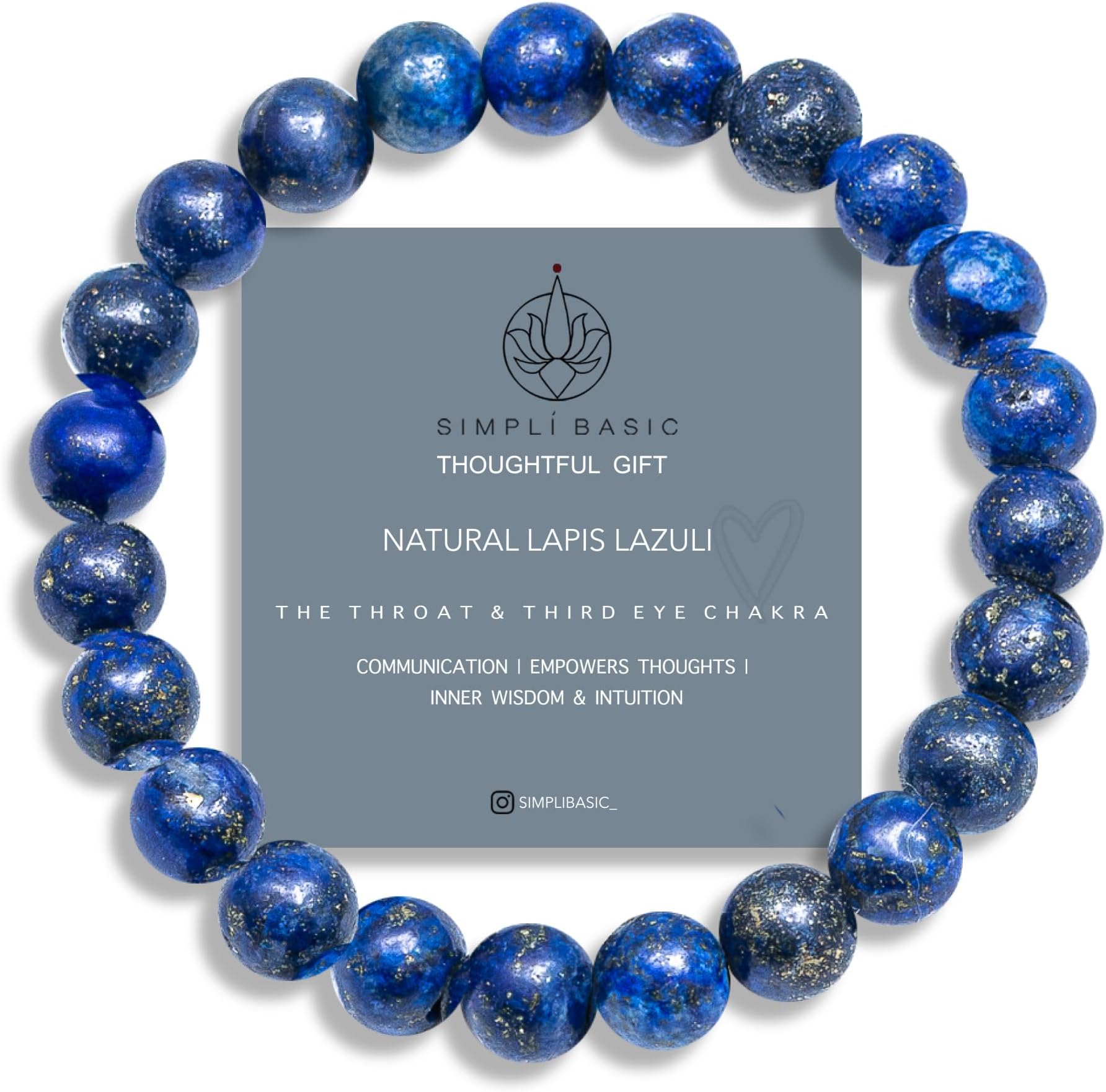 SIMPLÍ BASIC Natural Healing Gemstone Bracelet 8mm Beads, Womens & Mens, Inc Gift Box