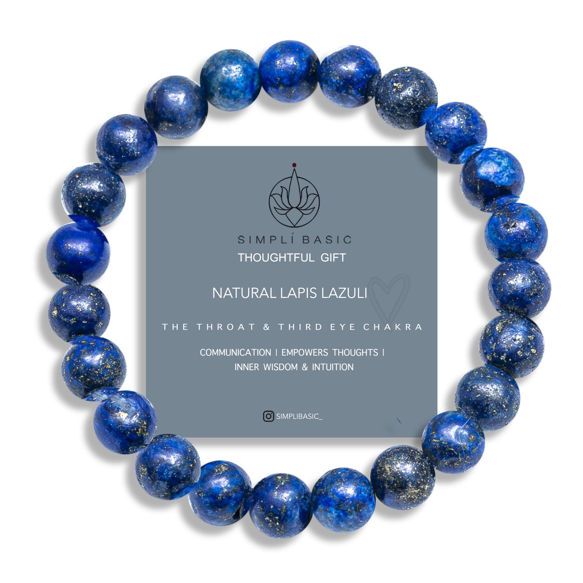 SIMPLÍ BASICSIMPLÍ BASIC Natural Healing Gemstone Bracelet 8mm Beads, Womens & Mens, Inc Gift Box
