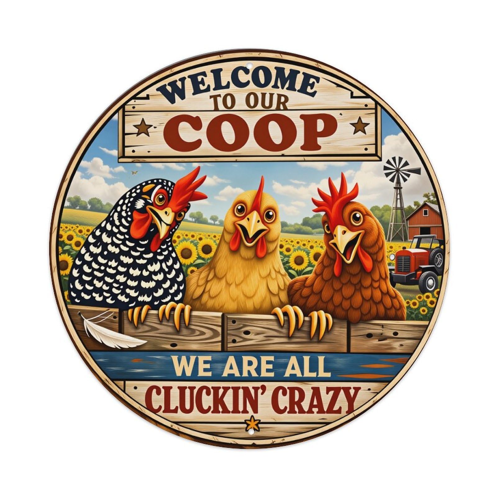 Welcome To Our Coop We Are All Cluckin Crazy Tin Sign Vintage Style Home Bar Garden Wall Plaque Decor Metal Poster 8x12 Inch