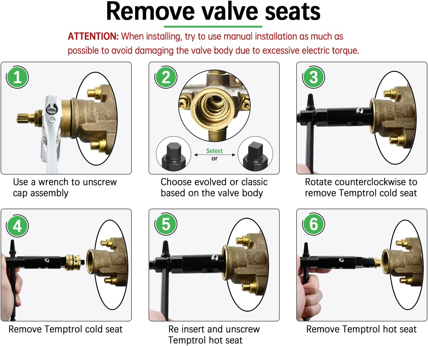 Upgraded Extractor Tool for Symmons Temptrol Valves, Set Includes Extractors Classic & Evolve,Diverter,Drill,Manual&Power Wrench Removal Rebuild Shower Set Kit,Tool Removes Hot Cold Seats,Alloy Steel