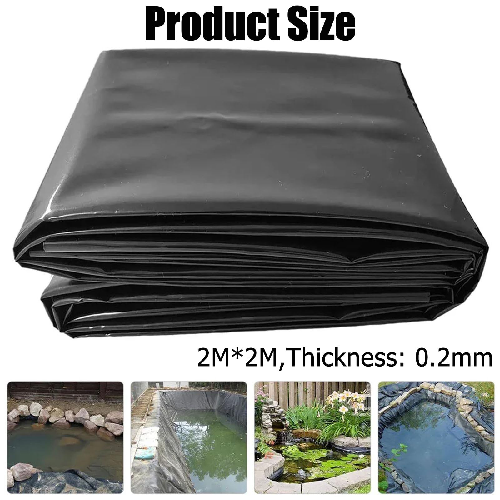 Folia uszczelniająca do stawu 2 m x 2 m, membrana stawu, plandeka do stawu rybnego, folia uszczelniająca do stawu rybnego, folia HDPE, do stawów rybnych, fontann, ogrodu wodnego i wodospadu, czarna