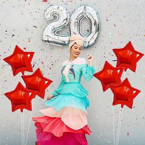 Miniatura 4 de 20 globos de papel de aluminio de estrella roja de 18 pulgadas, globos de helio en forma de estrella roja, globos de Mylar para el día de San