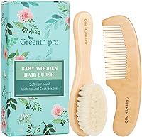 GREENTHPRO Baby Hair Brush & Comb Set - Natural Goat Bristle Beech Wood Brush & Pear Wood Comb for Newborns, Toddlers, Cradle Cap