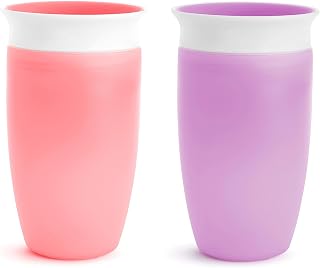 Munchkin Miracle 360 Sippy Cups for Toddlers 12m+, Spill-Proof 10oz 2-Pack Pink/Purple - Dentist Recommended