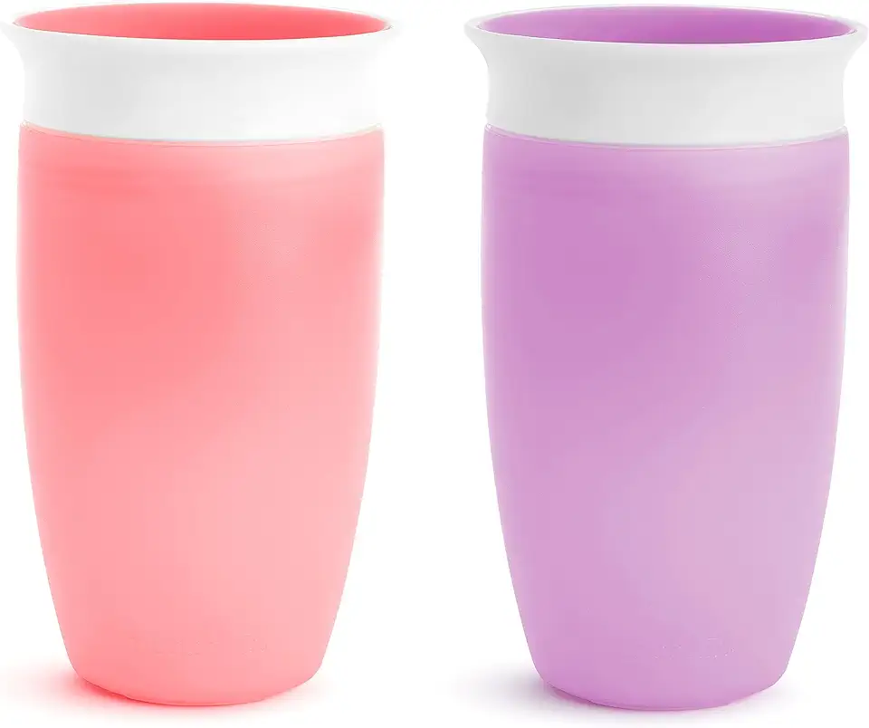 Munchkin Sippy Cups for Toddlers 1-3, Spill Proof Miracle 360 Cup, 10 Ounce, 2 Pack, Pink/Purple