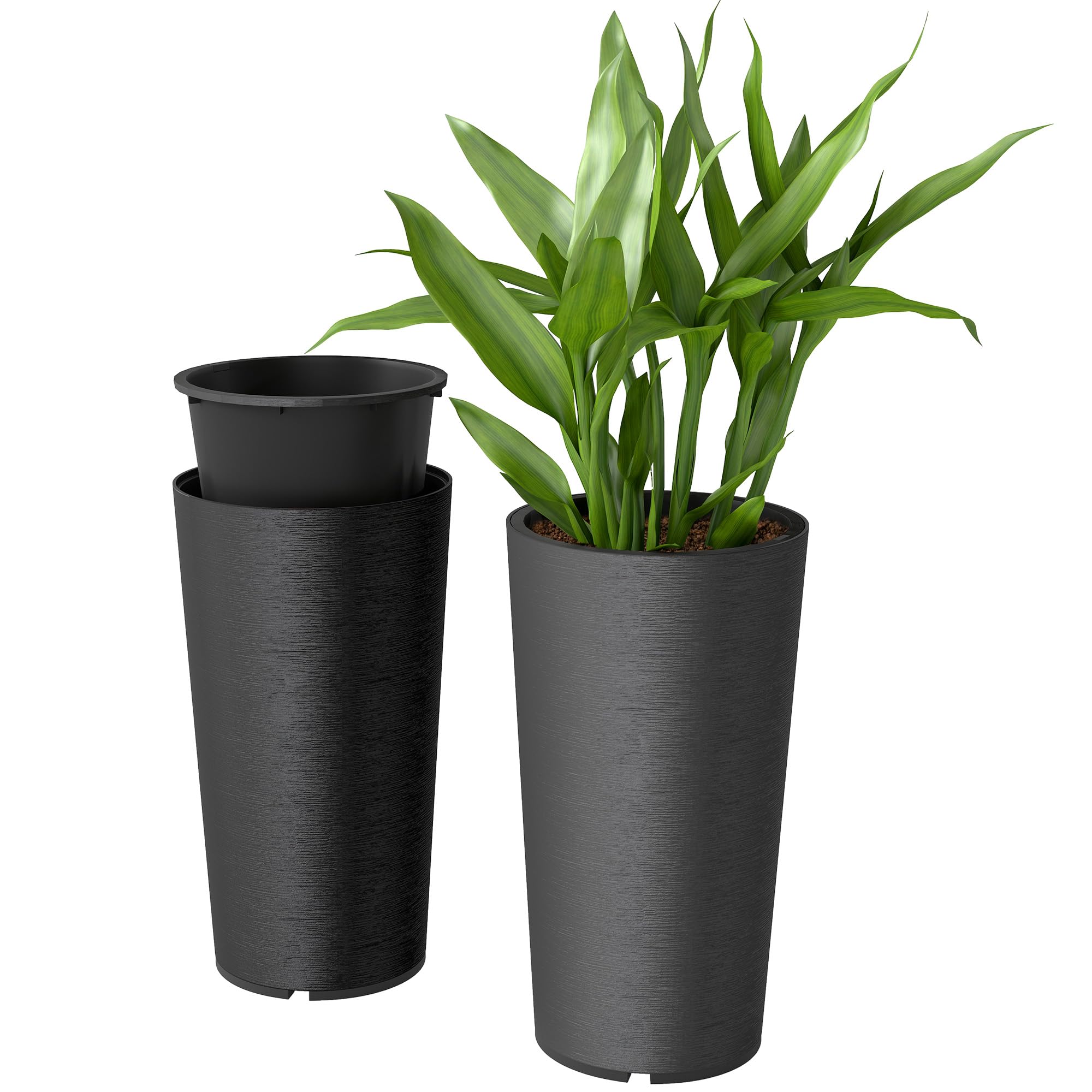Outsunny 29 Inch Tall Planters for Outdoor Plants, Set of 2 Plastic Flower Pots with DIY Drainage Holes, Stackable Large Planters for Indoor Plants,