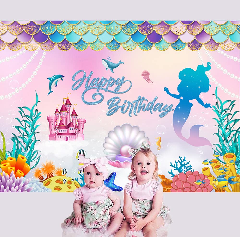 7x5FT Eraid Backdrop Under The Sea Purple Corals Pearls Photography