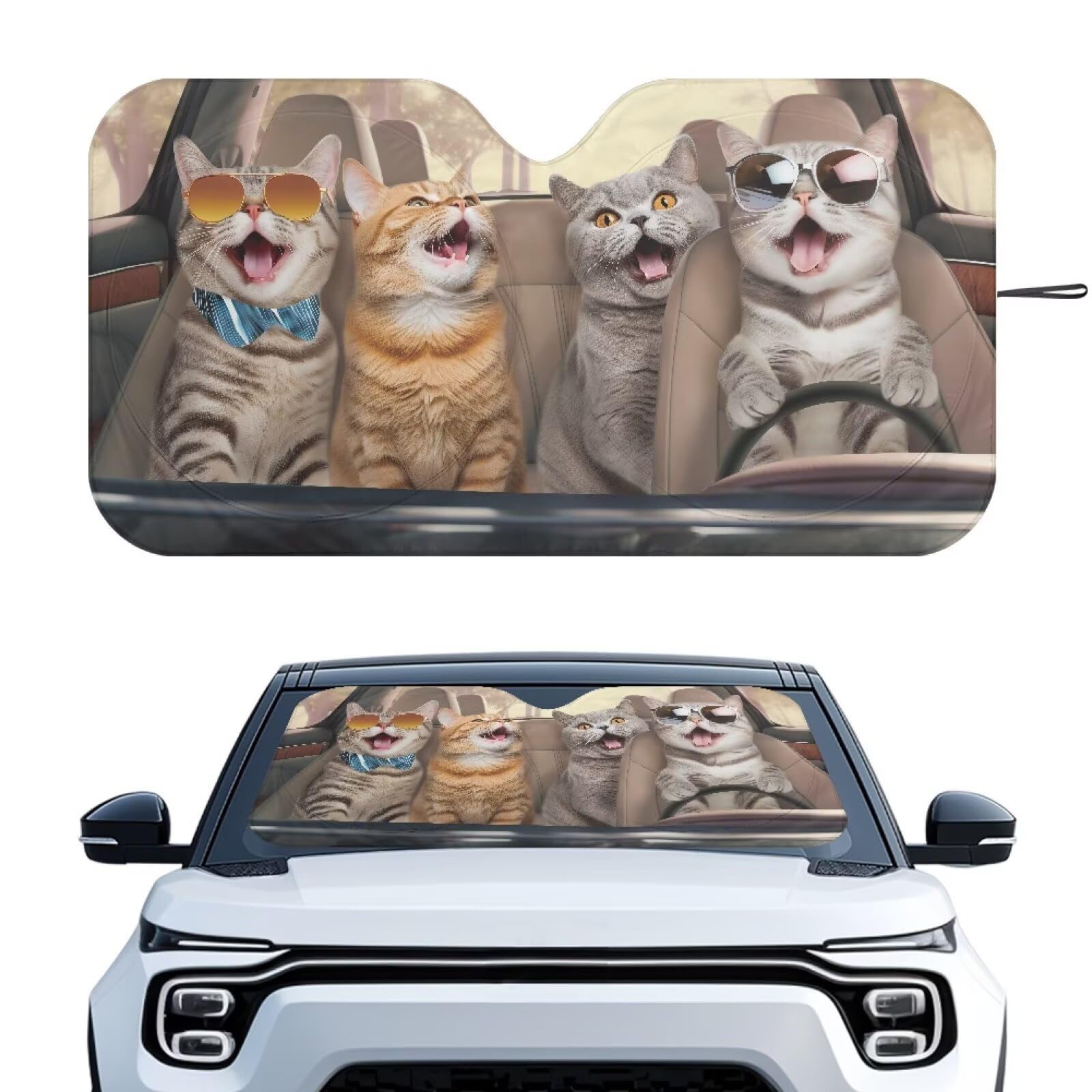 Windshield Sunshade Sun Shade Blocks UV Rays Shade Cat Animal Driving Heat Shield Universal Fit Most Cars Women Men Sun Heat UV Rays Visor Protector 66.53 in *34.44 in