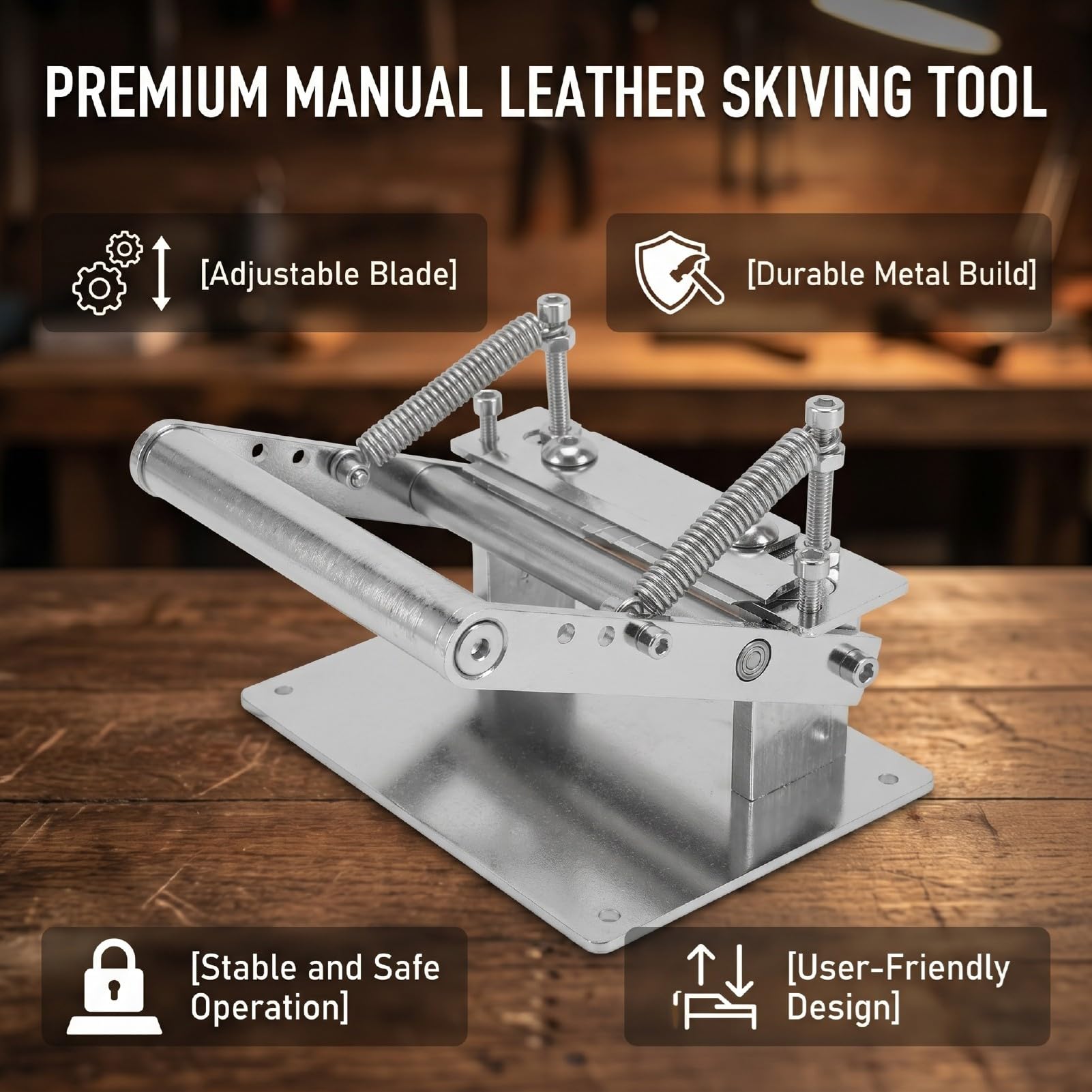 Garosa Herramienta Manual para Esquivar Cuero de Metal con Hoja Ajustable y Base Estable para Manualidades de Cuero con Precisión, Pelar Bordes y Recortar