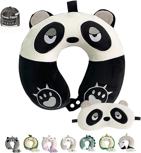 Gluck Plants Almohada de cuello de viaje para niños y adultos con máscara de ojos, soporte de cuello, almohadas de animales en forma de U para