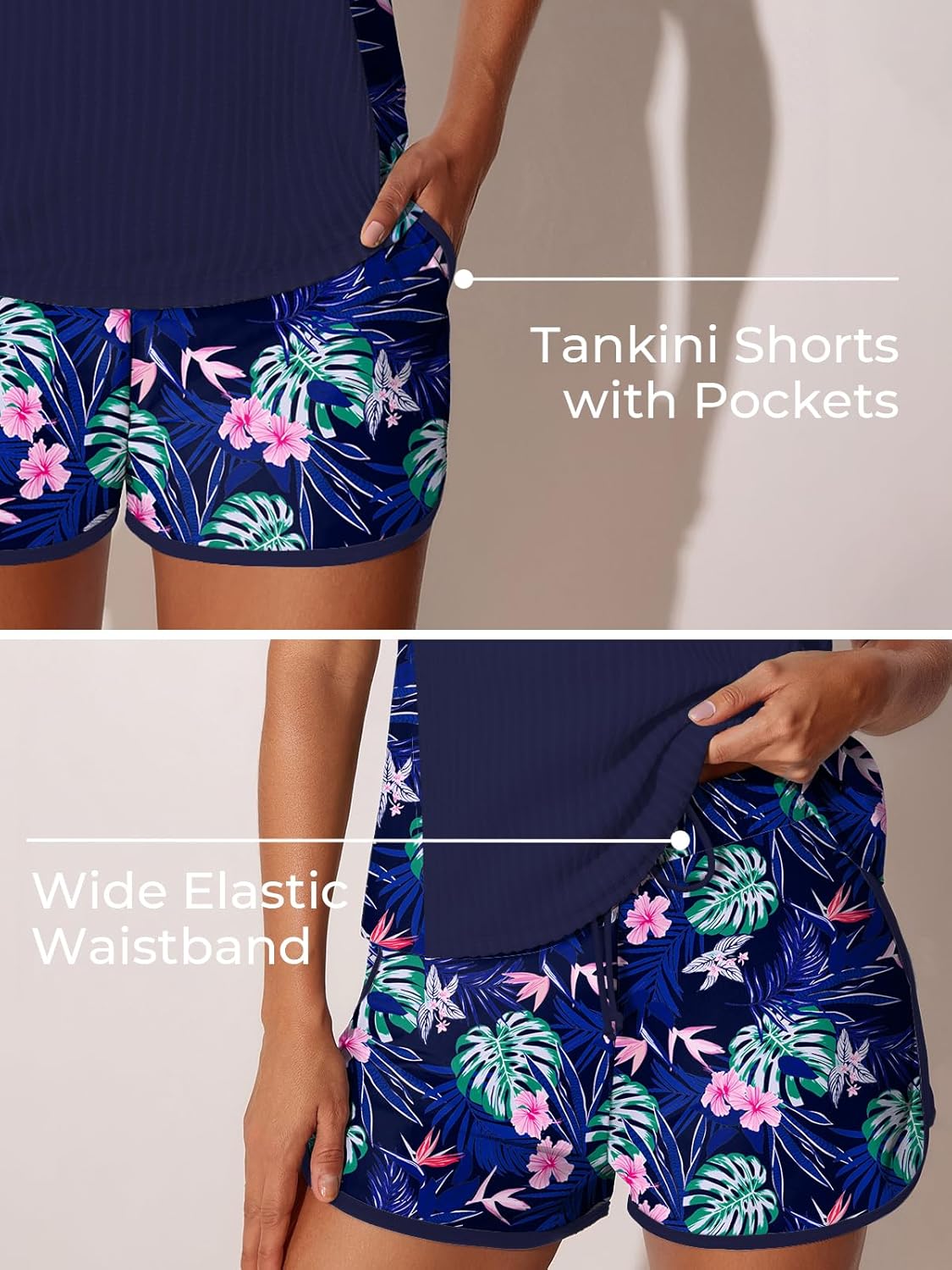 Summer Mae Modest Tankini Swimsuits for Women 2026 Textured Ribbed Bathing Suits Tummy Control Swim Shorts with Pockets - Image 5