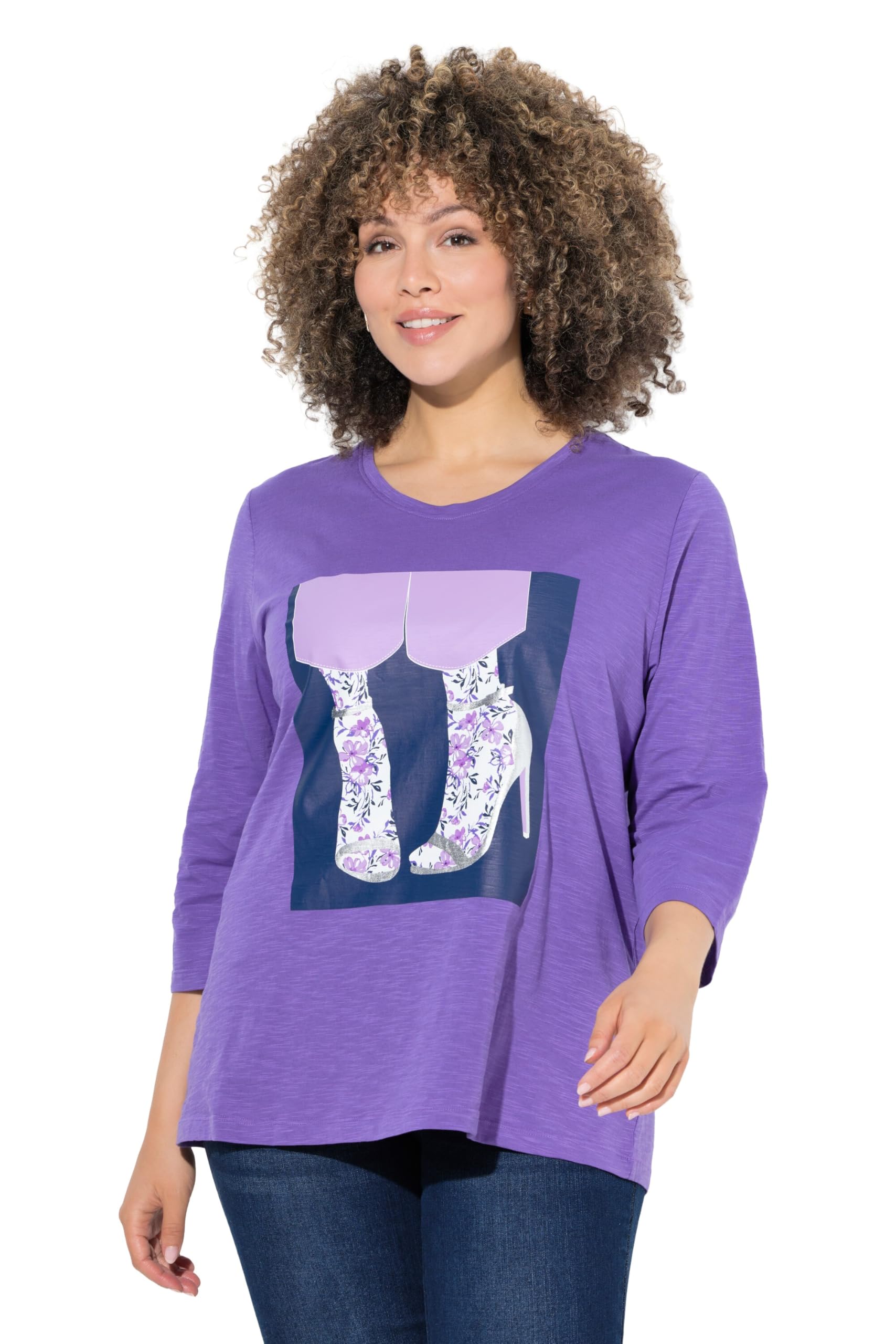 Ulla Popken Damen große Größen Übergrößen Plus Size Shirt, Schuhe, Classic, Rundhalsausschnitt, 3/4-Arm 841662