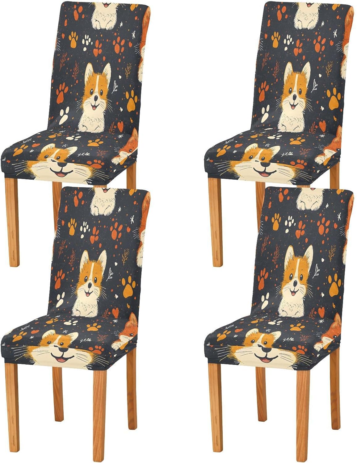 ALAZA Chair Covers for Dining Room, Corgi Paw Heart Pattern Stretch Chair Cover Sets Chair Protector Removable Washable for Ktichen Restaurant Hotel