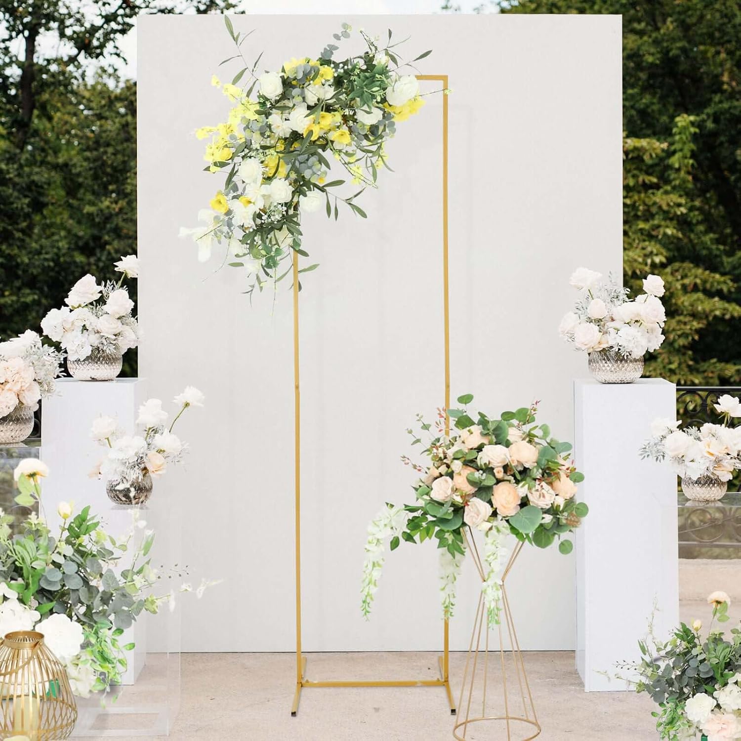 Efavormart Gold Metal 6.5ft Wedding Flower Stand, Tall Rectangular Backdrop Frame with Sturdy Base, Floor Standing Vase Column for Grand Altar & Ceremony Decor (6.5ft Tall)