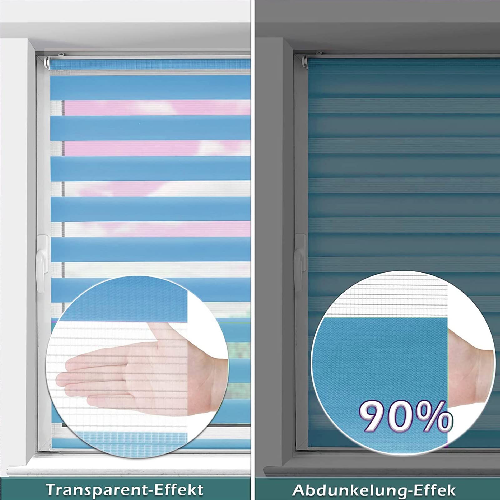 Estor doble para día y noche, 95 x 280 cm, tela opaca impermeable con mecanismo de cadena ajustable, ideal para baño y oficina, diseño azul elegante