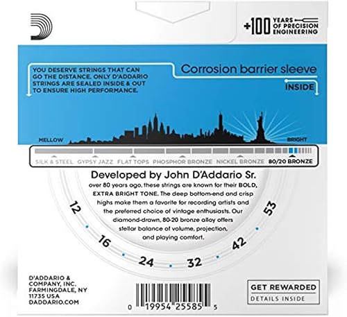 Vista 15 de 3 Paquetes De D 'Addario EJ10 cuerdas para guitarra acústica de bronce, extra luz, 10 – 47