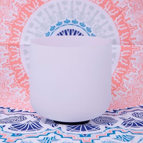 Miniatura 8 de Cuenco de cristal de cuarzo esmerilado de 432 Hz con forma de corona y nota B, mazo de 7 pulgadas y junta tórica incluidos