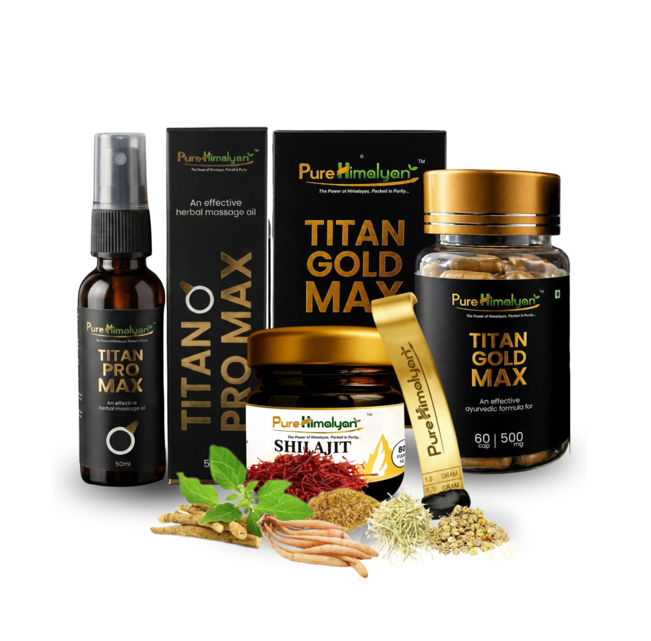 Pure Himalayan Complete Man Combo Kit for Men | Complete Internal & External Wellness Support | AYUSH Formula Based | 31 Ayurvedic Herbs | Shilajit Gold, Titan Gold Max Capsules & Titan Pro Max Oil | Vitality, Stamina & Performance Support-image-20