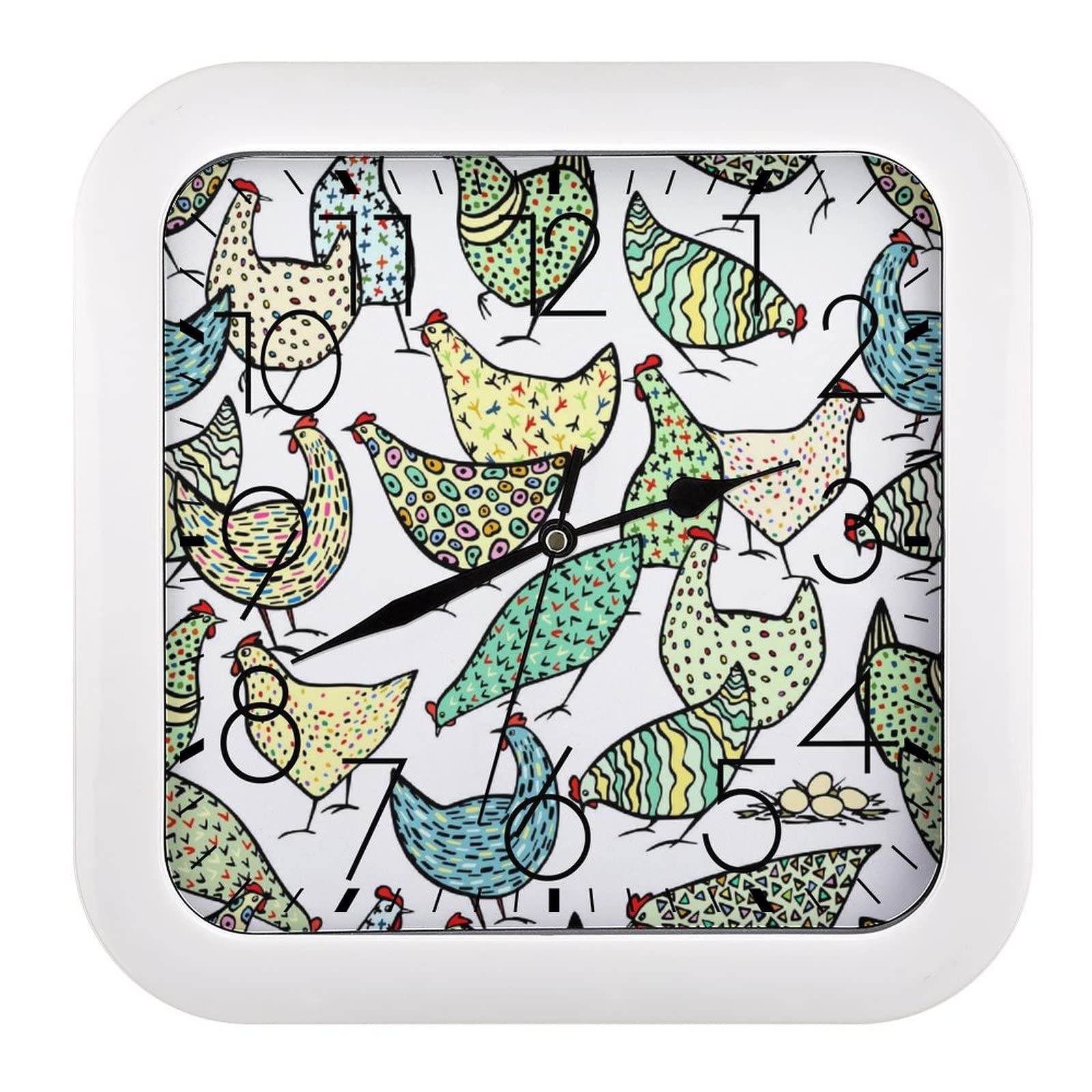 Horloge Murale Carrée Poule de Dessin Animé 26cm pour Cuisine